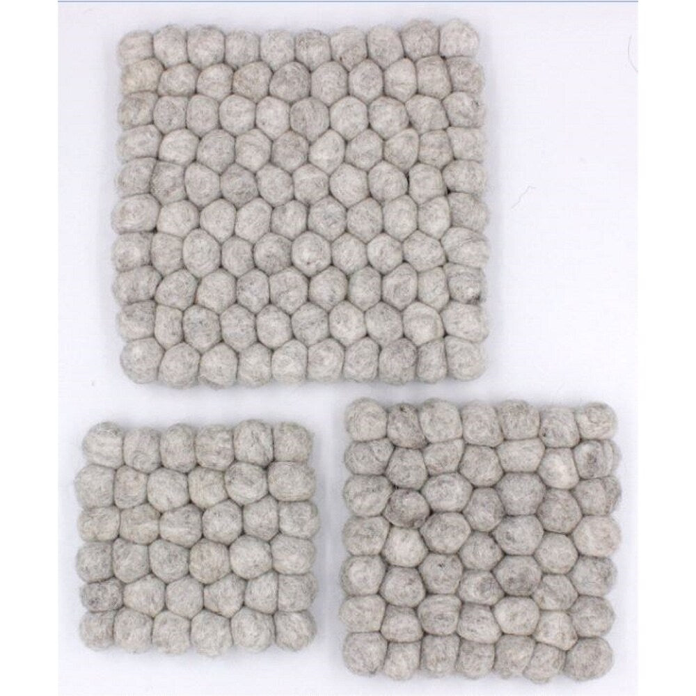 Plain Trivet Set of 3 Light Grey Wool
