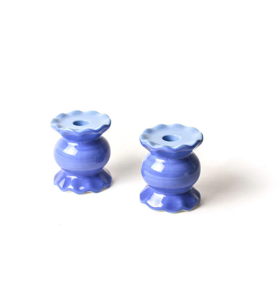 Iris Blue Small Ruffle Knob Candle Holder - set of 2