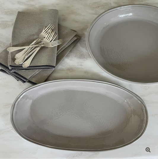 Double Line Serving Oval Tray - Stone