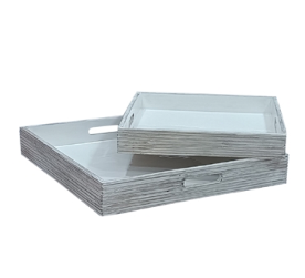 Set of 2 Wooden Trays White Wash