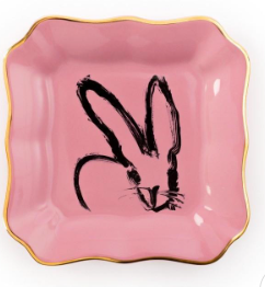 Bunny Portrait Plate with Hand-Painted Gold Rim, Pink