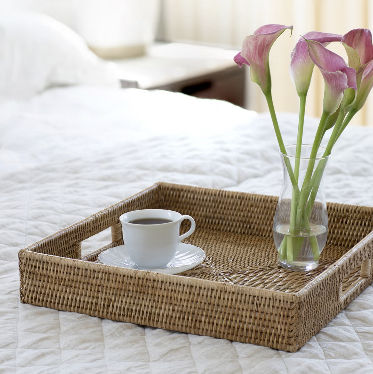 Square Serving Tray-Otttomanwith Cutout Handles, 18x18x3