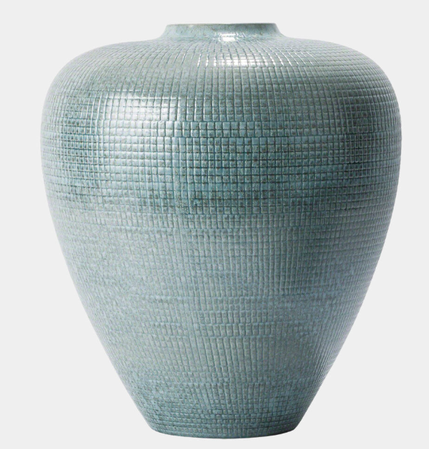 Check Bulbous Vase-Reactive Silver Blue, Small