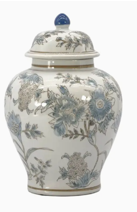 Floral Chinoiserie Ceramic Ginger Jar 12"