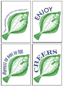 Flounder Gift Card, Aqua/Brown, Set of 4