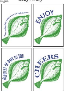 Flounder Gift Card, Green/Navy, Set of 4