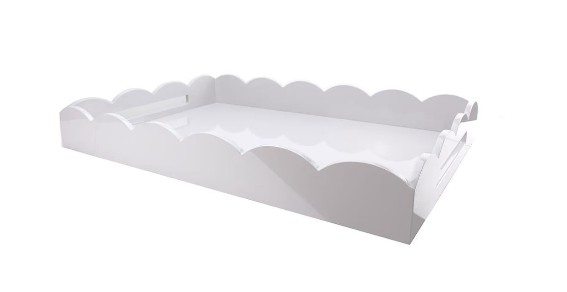 White Large Lacquered Scallop Ottoman Tray