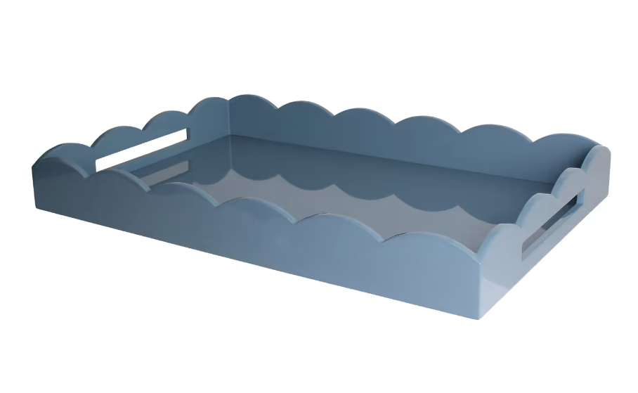 Chambray Blue Large Lacquered Scallop Ottoman Tray – Limited Edition