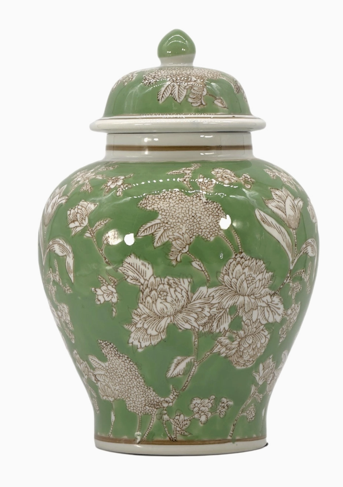 Floral Chinoiserie Ceramic Ginger Jar 12"
