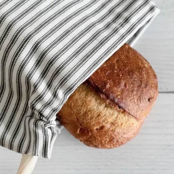 Bread Bags, Set of Two- Grey Ticking