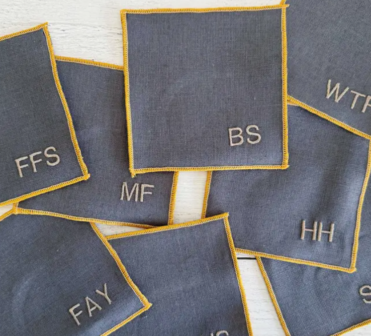 Chambray and Yellow Sweary Cocktail Coasters S/8