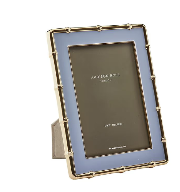 Pale Denim & Gold Bamboo Enamel Photo Frame