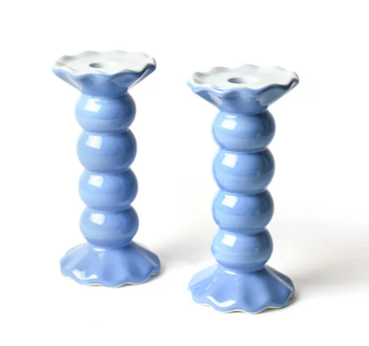 French Blue Medium Ruffle Knobbed Candle Holder-set of 2