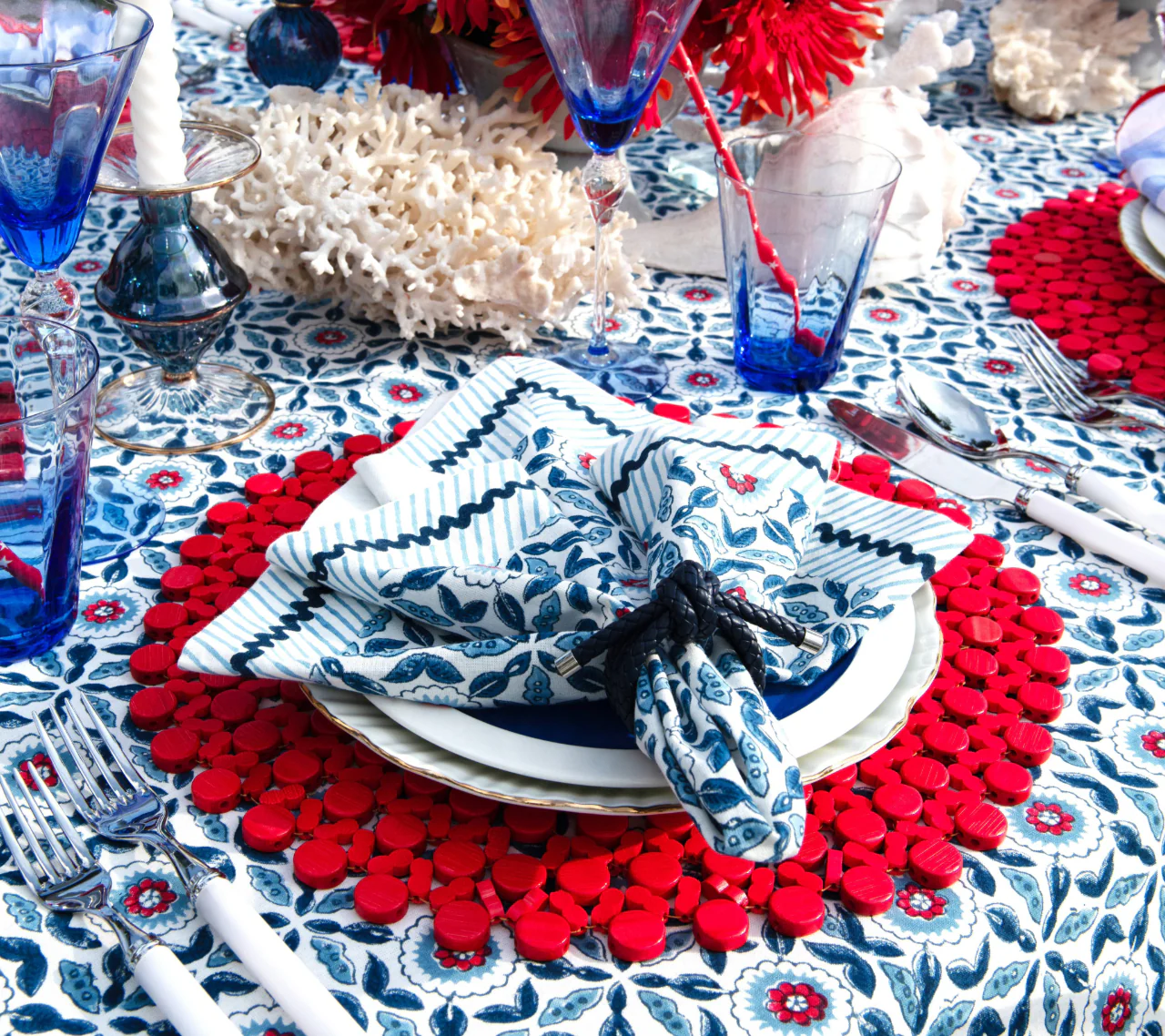 Marjorelle Napkin, Red/White/Blue Set of 4