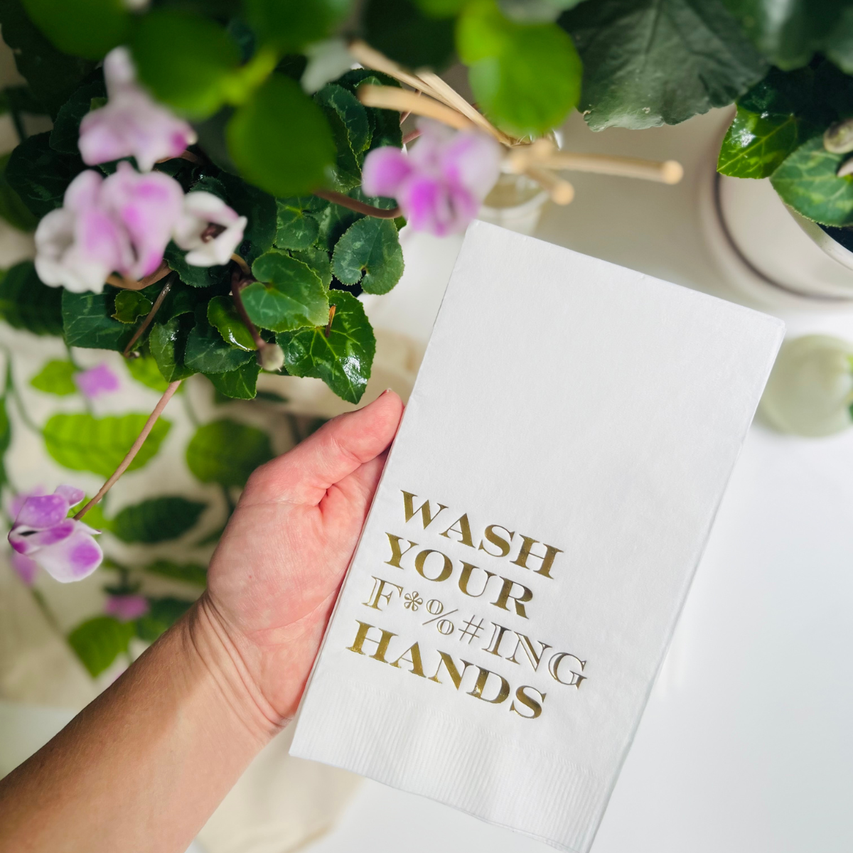 Wash Your F*%#ING Hands Paper Guest Towels: Silver