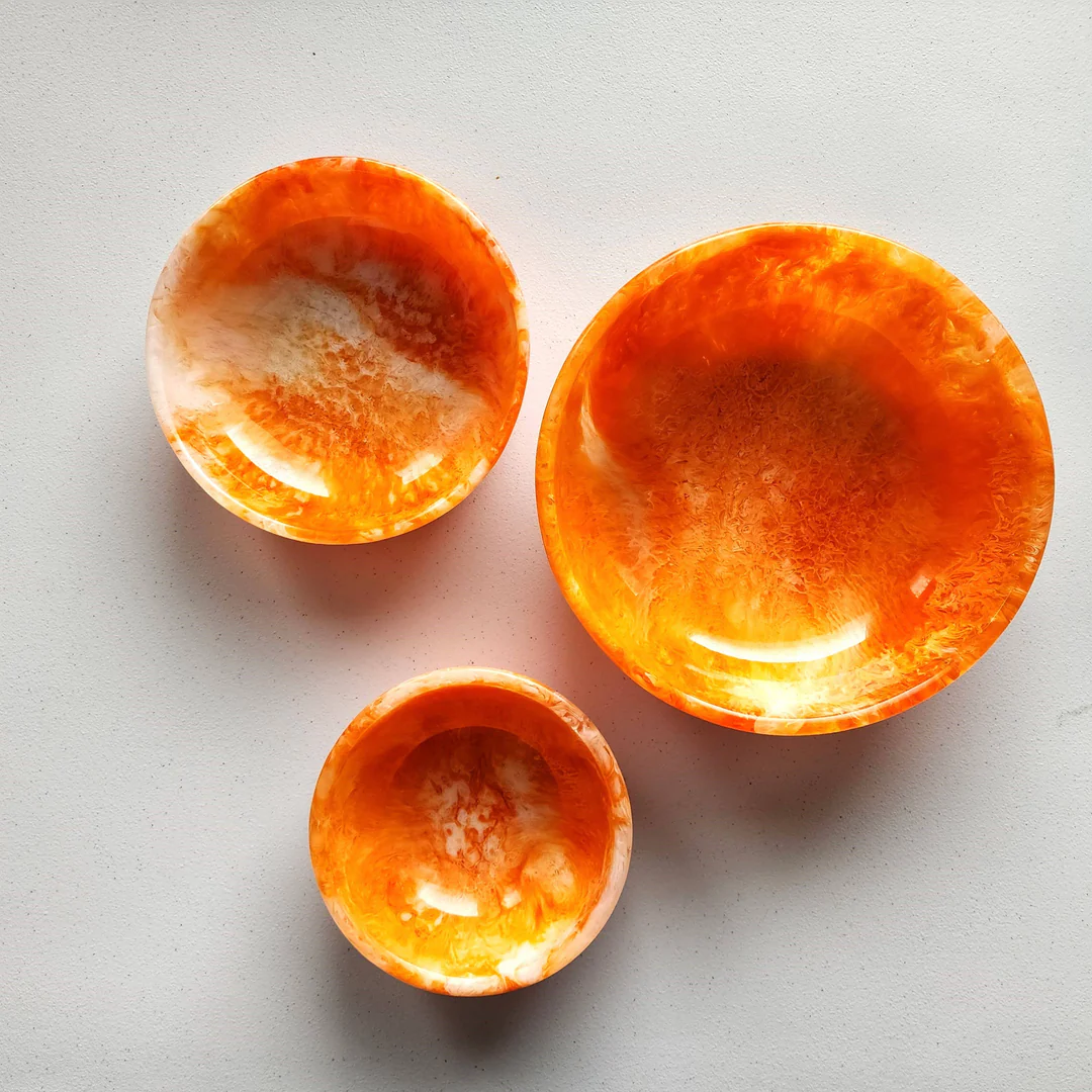 Serving Bowls Set of 3 Orange Resin
