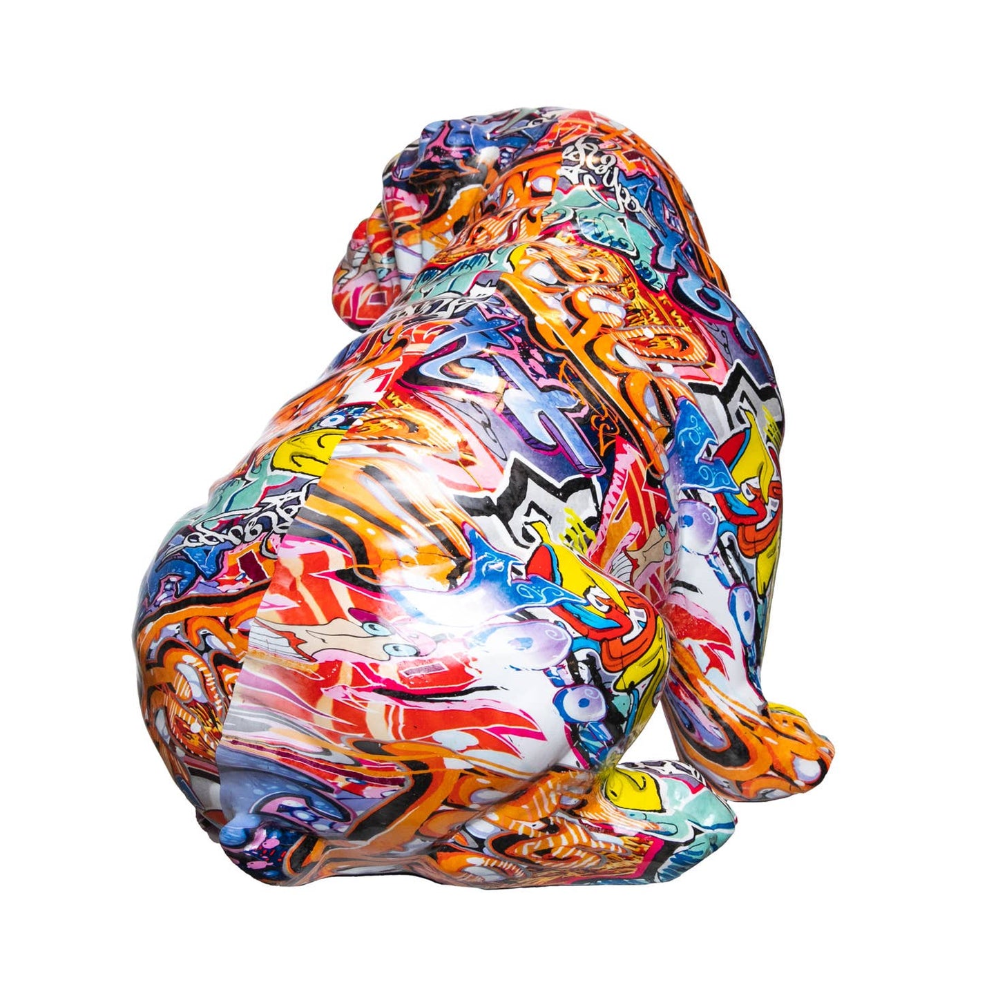 Hand Painted Street Art Sitting Dog Sculpture - 15" tall