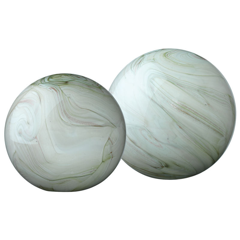 Cosmos Glass Spheres - Sage Swirl Set of 2
