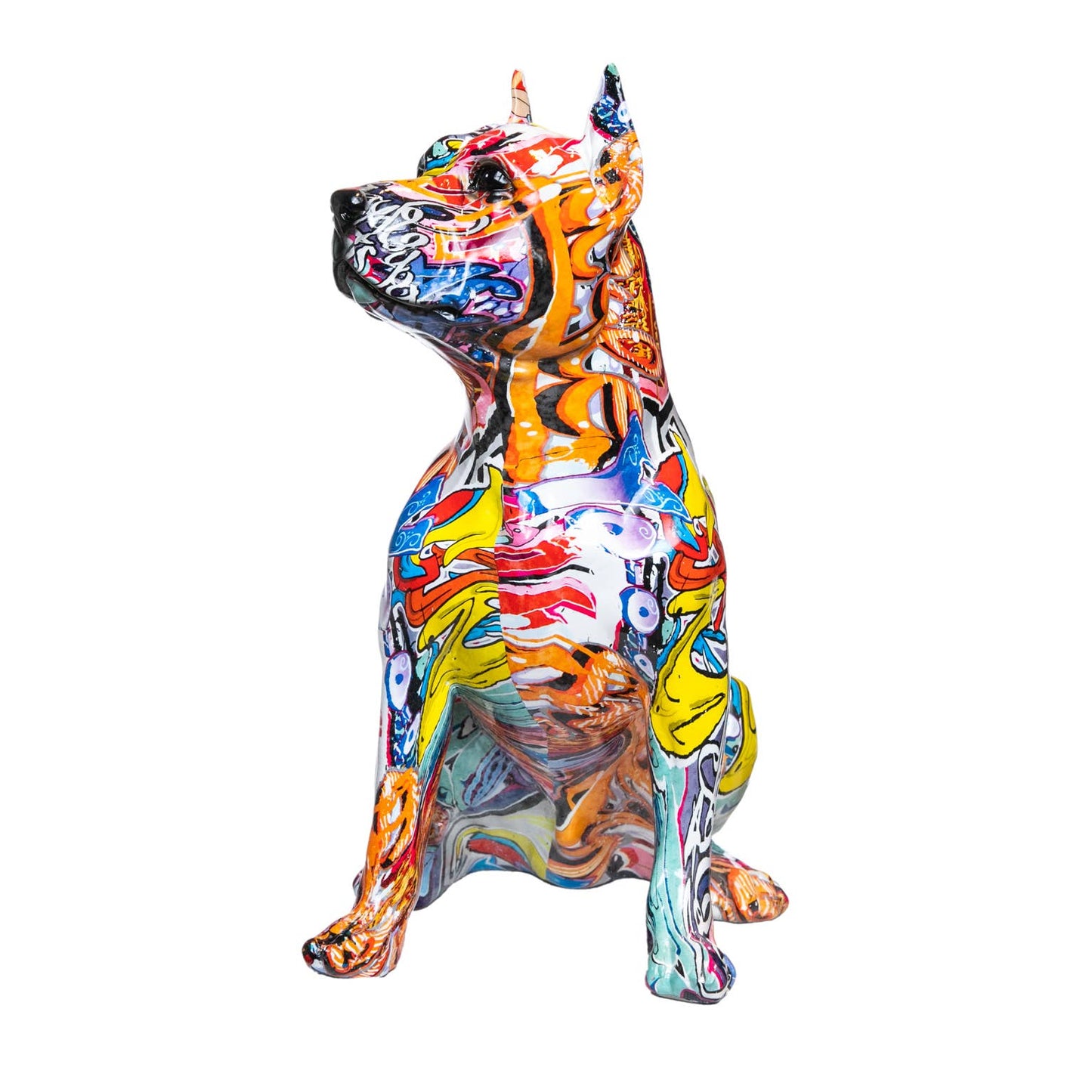 Hand Painted Pitbull Street Art Dog Sculpture - 16" tall