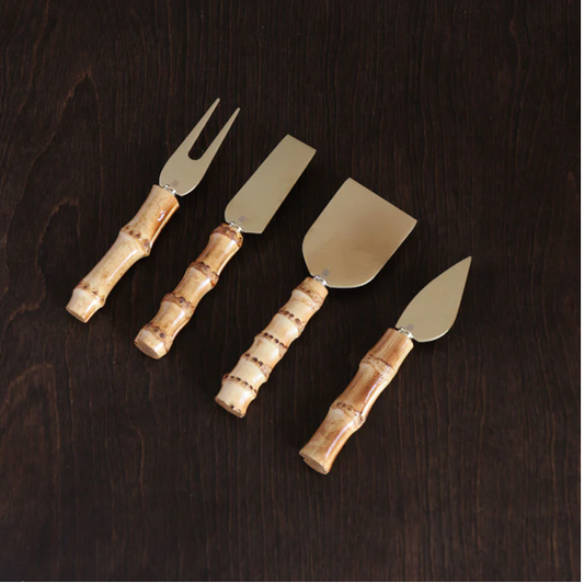 VIDA Bamboo Stainless Cheese Set of 4 (Silver and Natural)