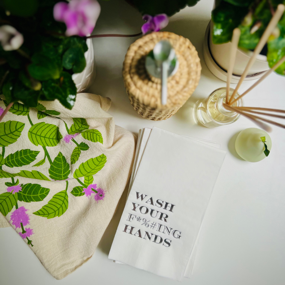 Wash Your F*%#ING Hands Paper Guest Towels: Silver