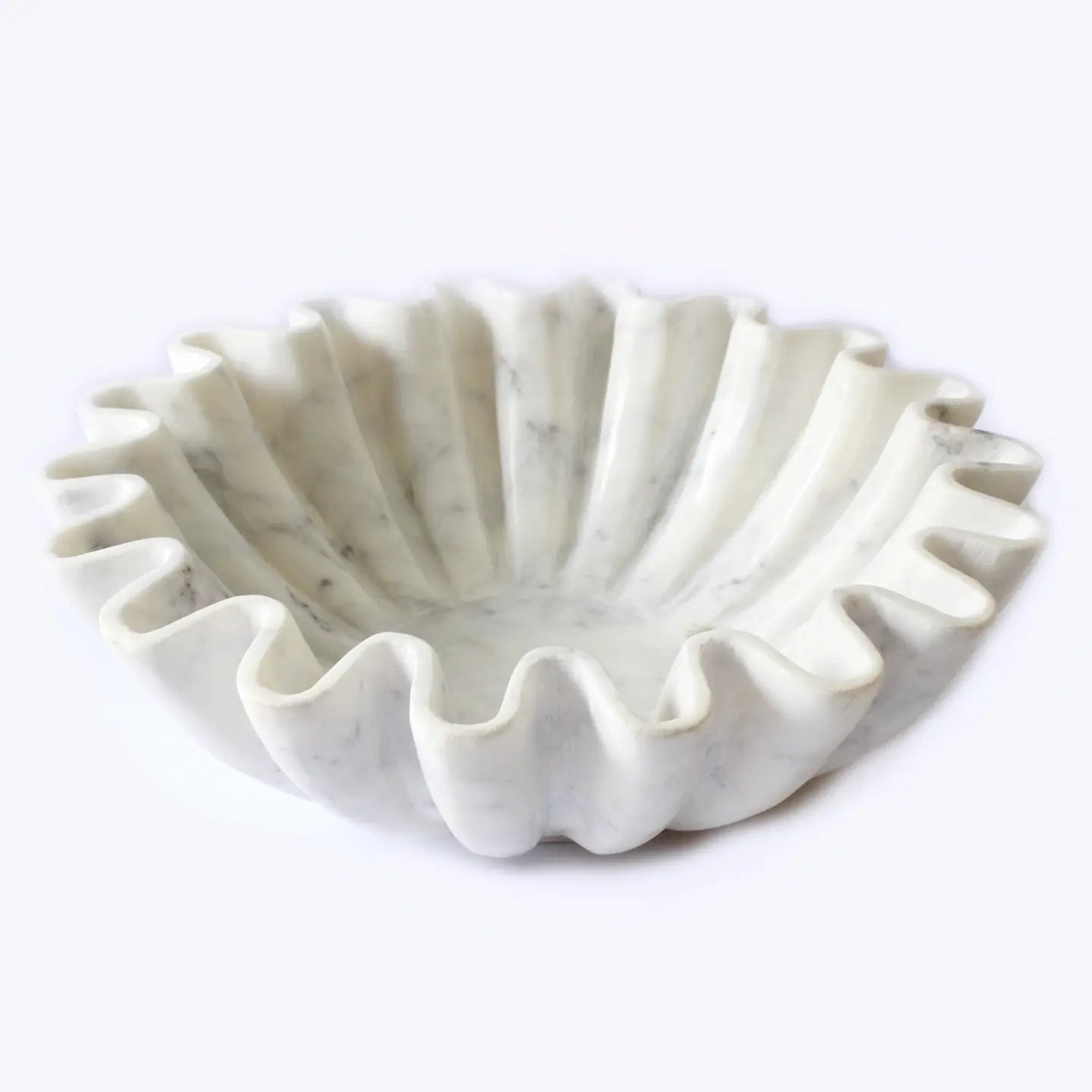 Marble Fine Carved Lotus Bowl White 12"