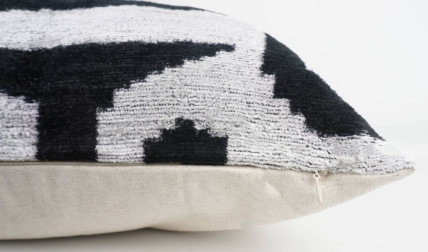 Black & White Ikat Silk Pillow, 24"