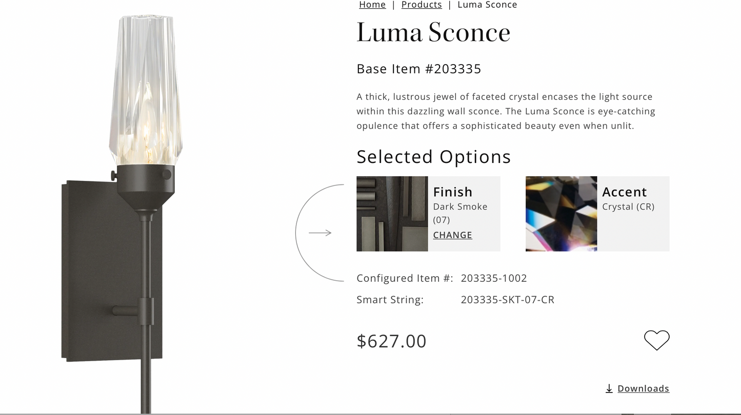 Luma Sconce, Dark Smoke/Crystal