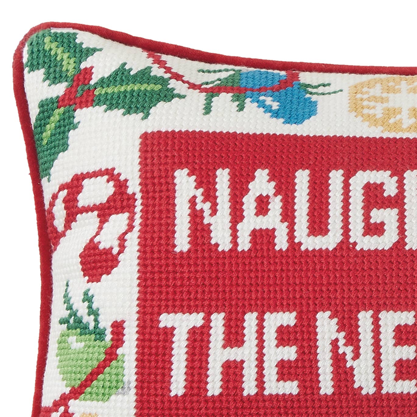 Naughty New Nice Embroidered Pillow
