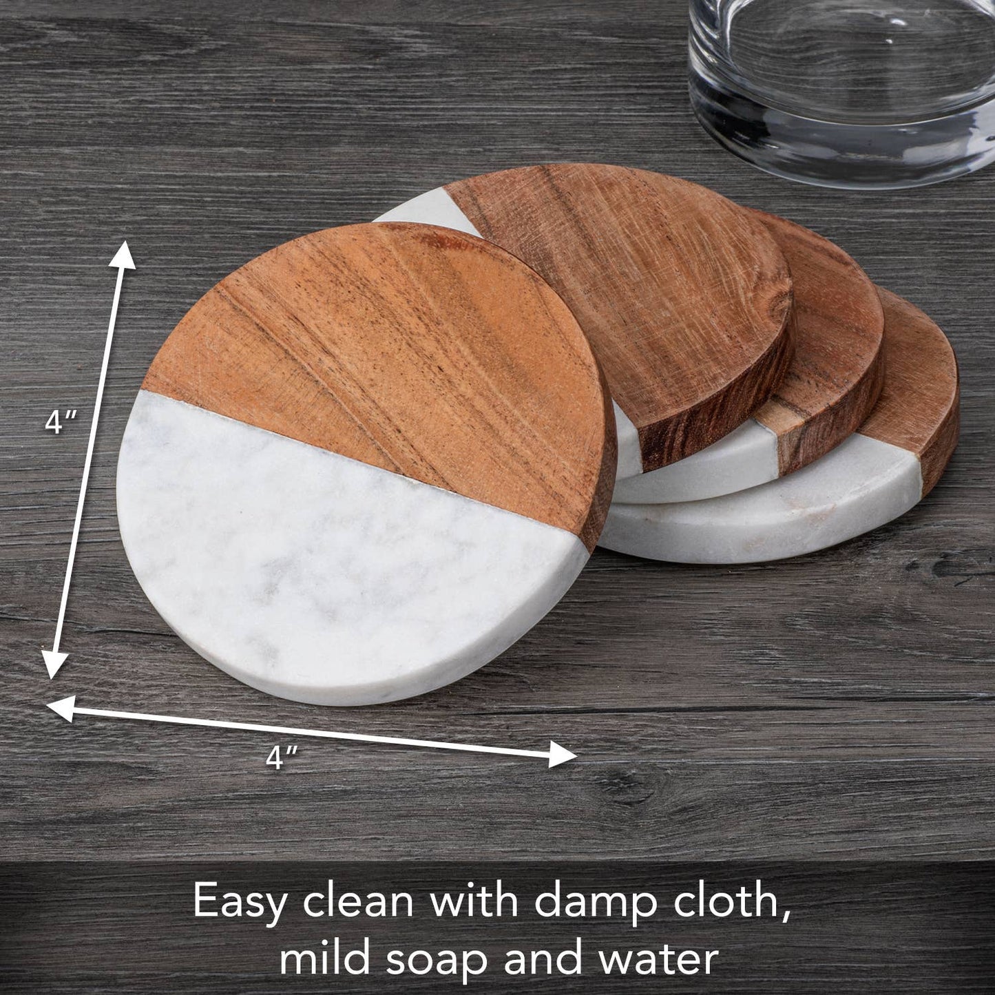 Thirstystone Natural Marble & Acacia Wood Round Coaster 4pk