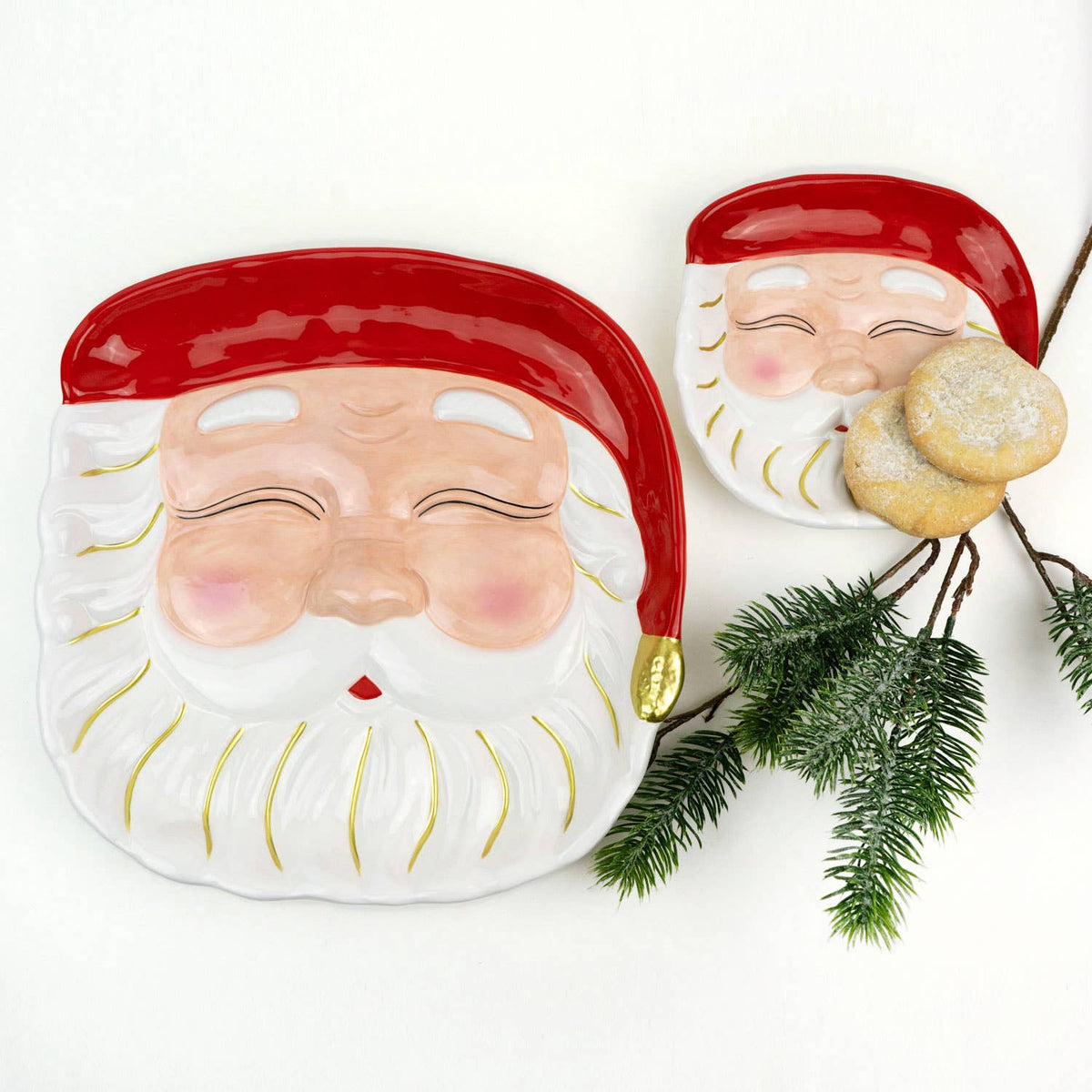 Red Santa Ceramic Round Platter, 12-Inch
