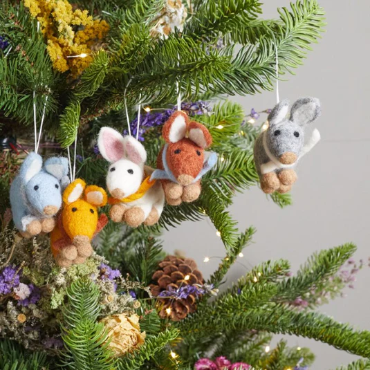 Winter Felt Rabbit Ornament set of 5