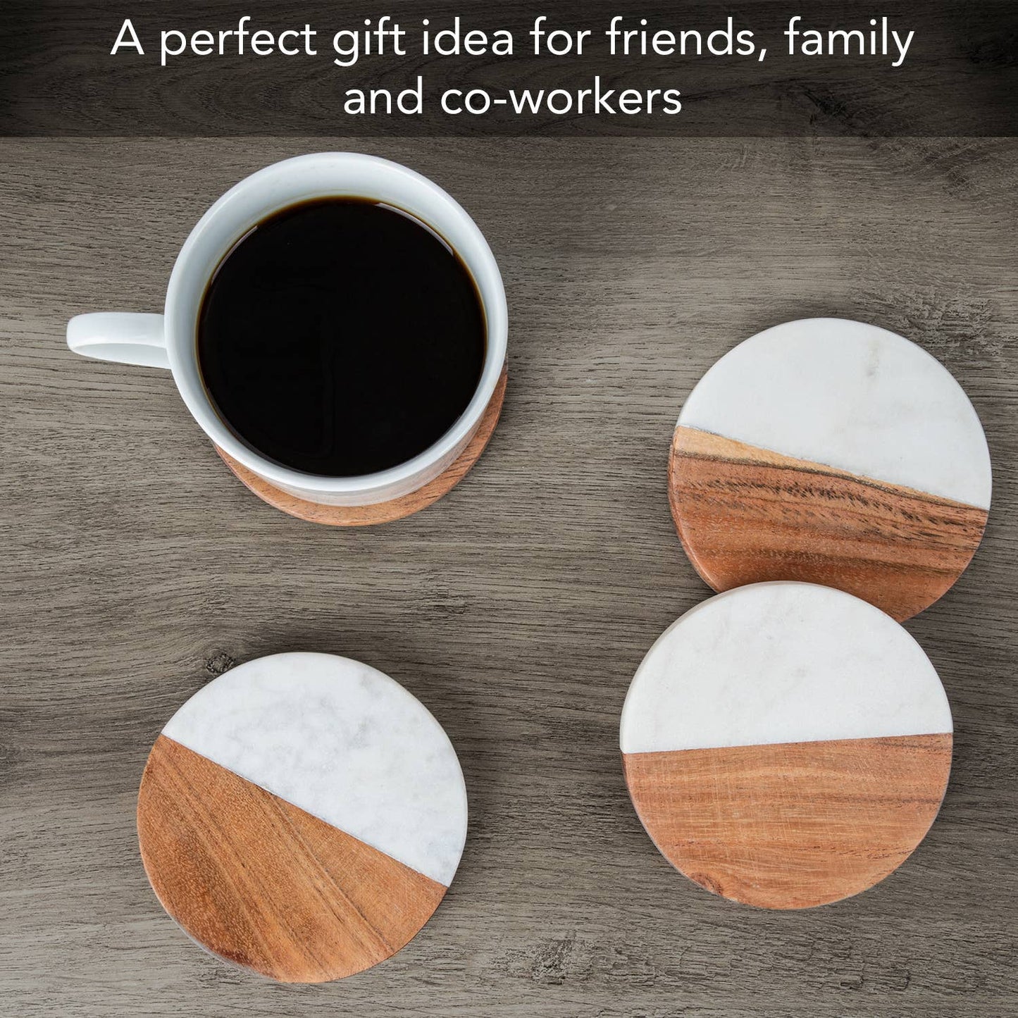 Thirstystone Natural Marble & Acacia Wood Round Coaster 4pk