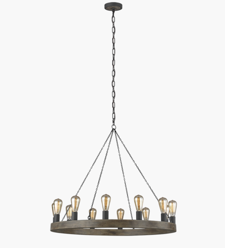 AVENIR Medium Weather Oak/Iron Ring Chandelier