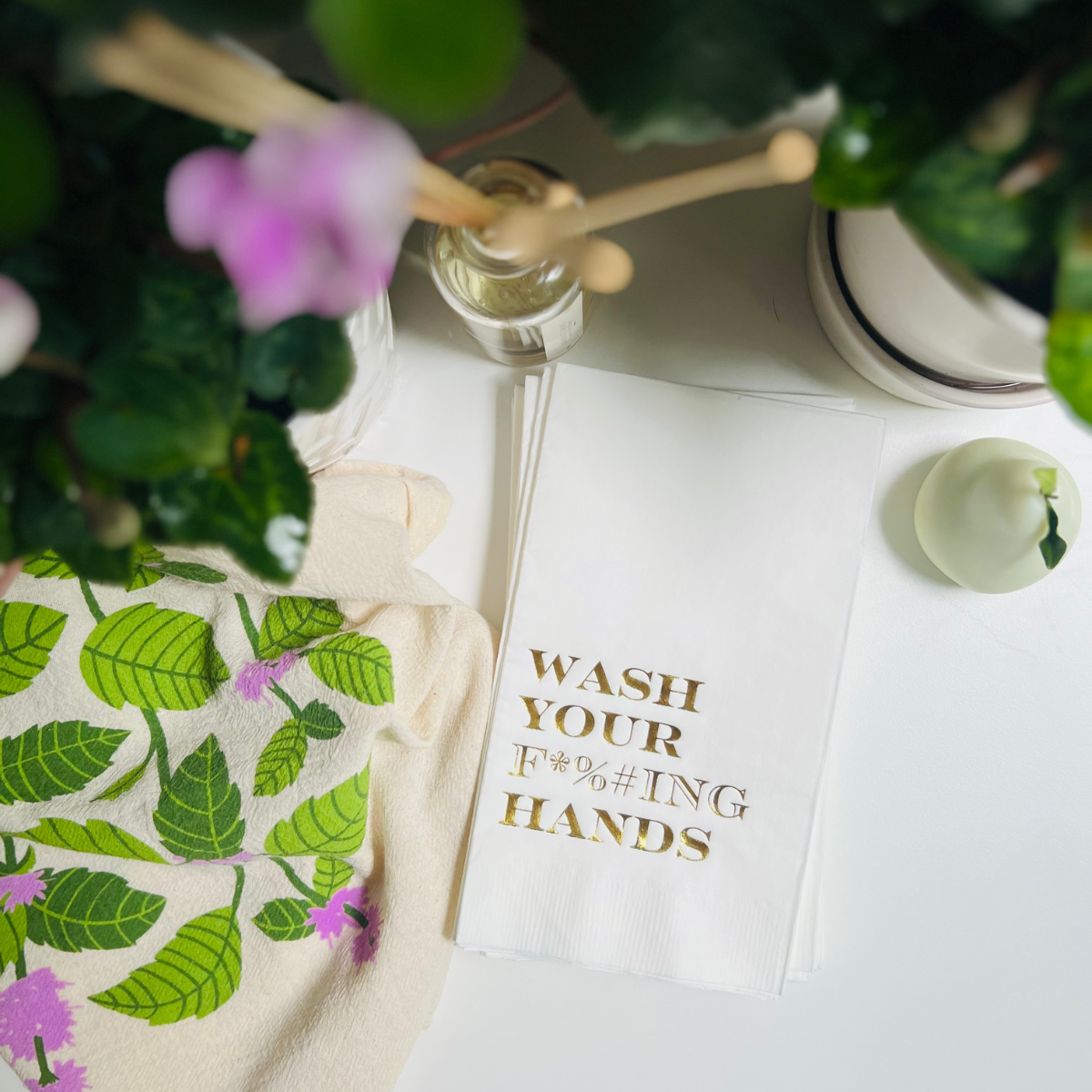 Wash Your F*%#ING Hands Paper Guest Towels: Silver