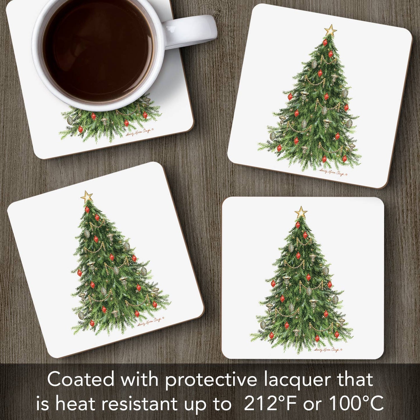 Cala Home O' Christmas Tree Decorative Hardboard Coaster 4pk