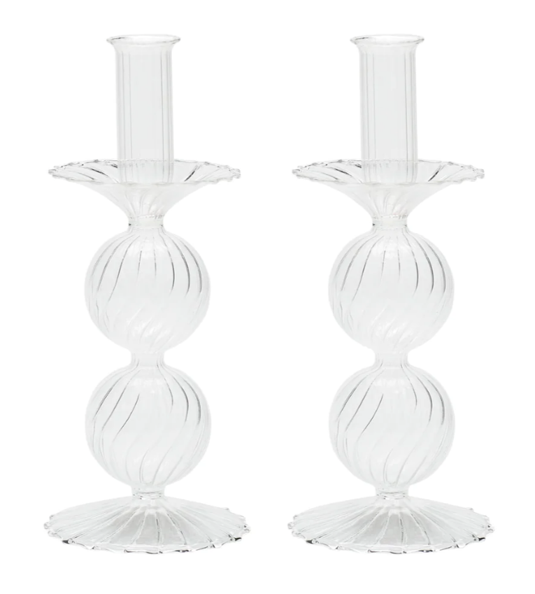 Bella Short Candle Holder in Clear, Set of 2 in a Box