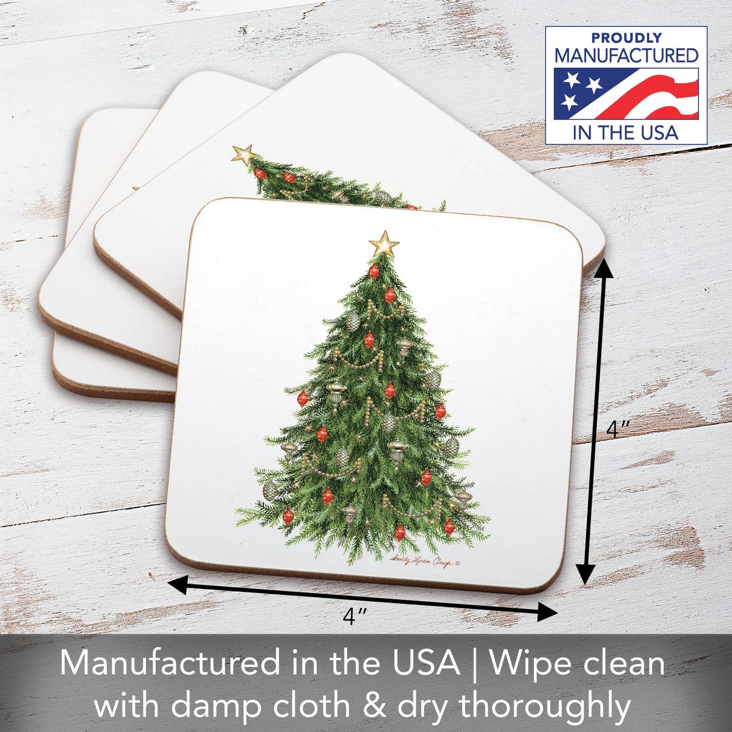 Cala Home O' Christmas Tree Decorative Hardboard Coaster 4pk