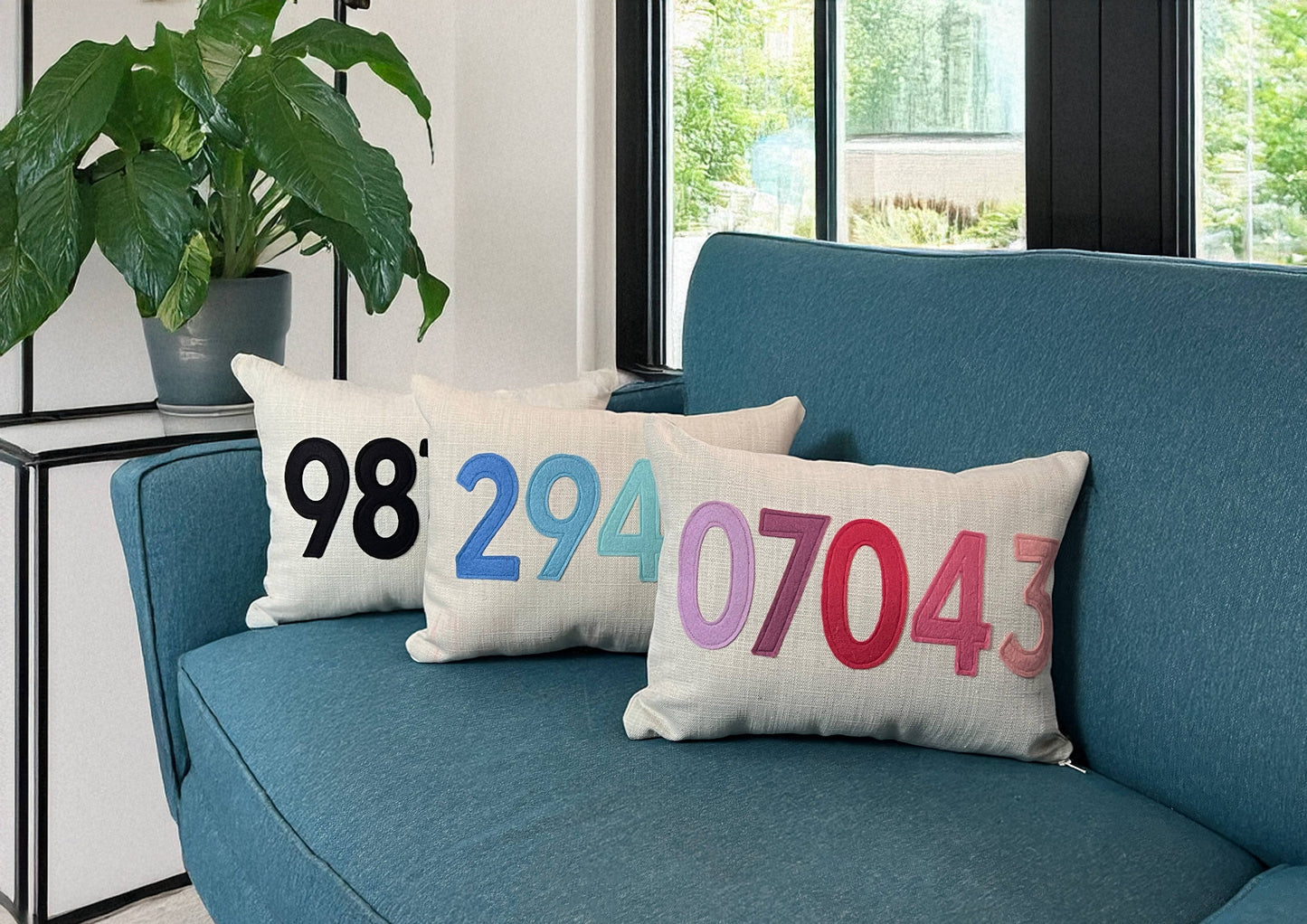 Rye Zip Code Pillow / Cool Blues