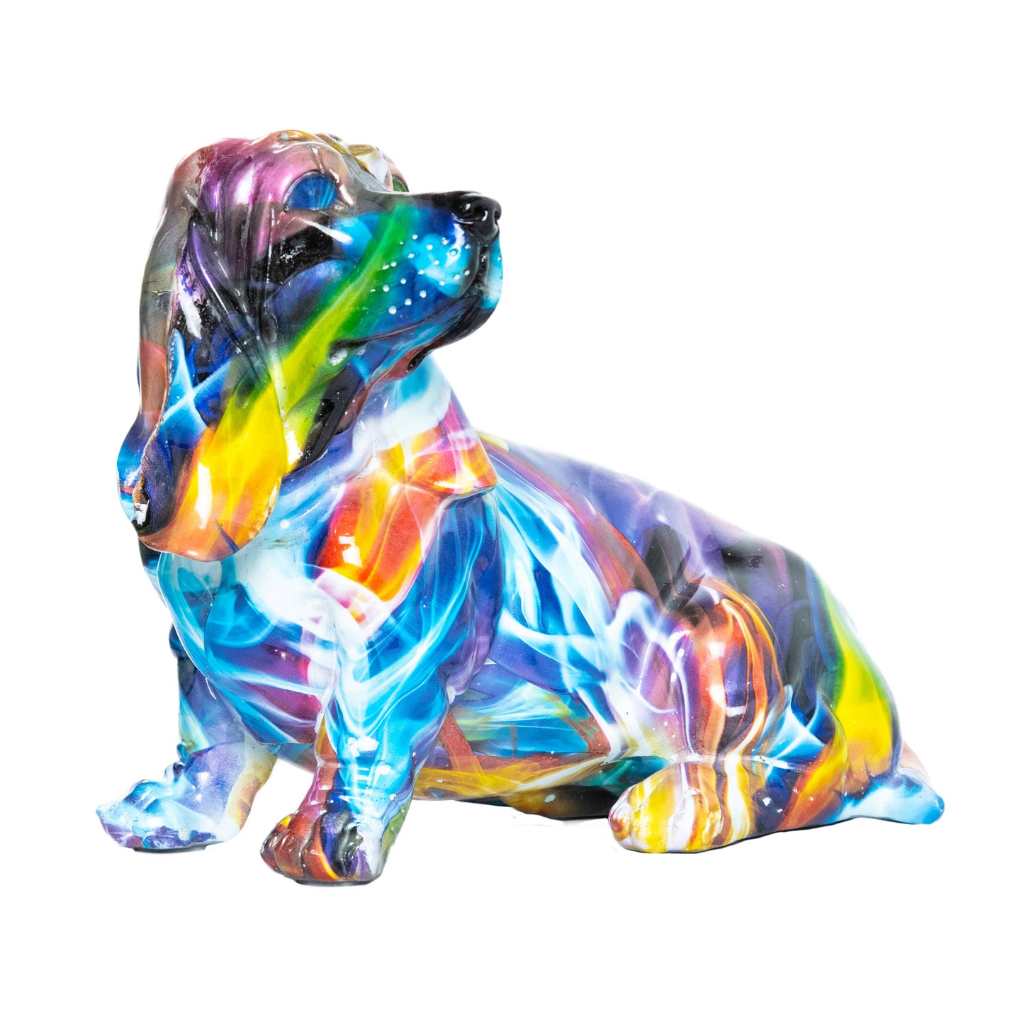 Hand Painted Smoke Art Basset Hound Sculpture - 10" long