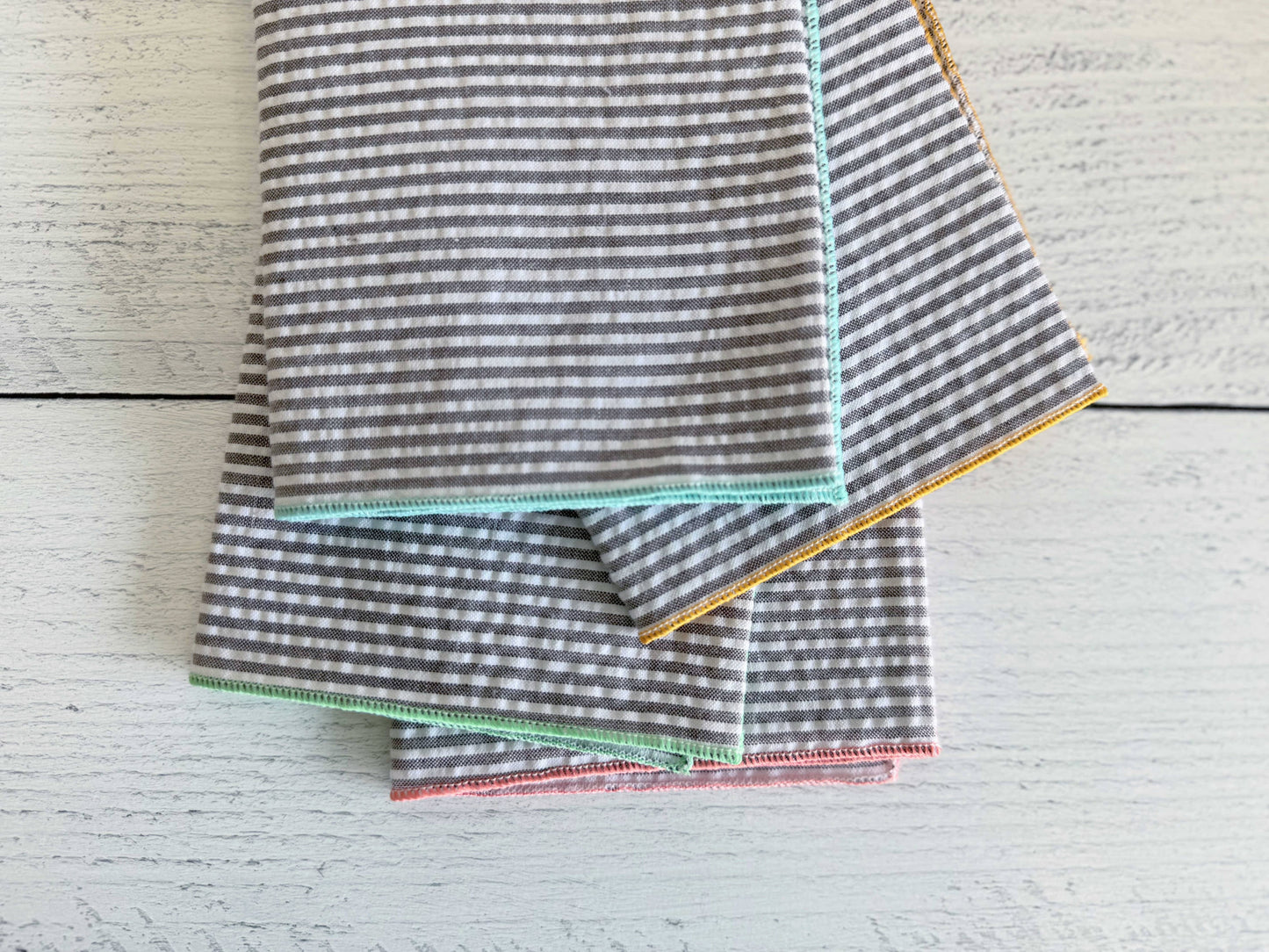Espresso Seersucker Cocktail Napkins, set of 8/10inch cocktail