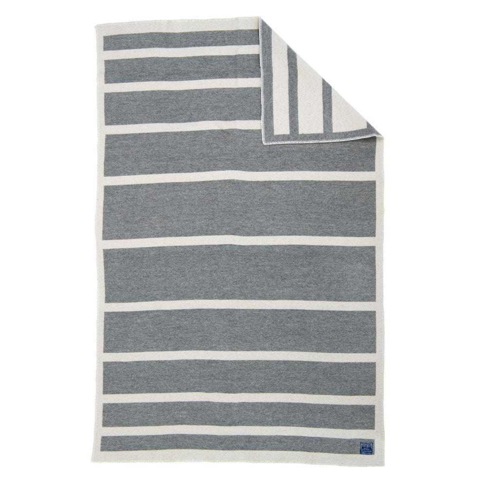 Reversible Framed Stripe Wool Throw - Heather Gray Natural