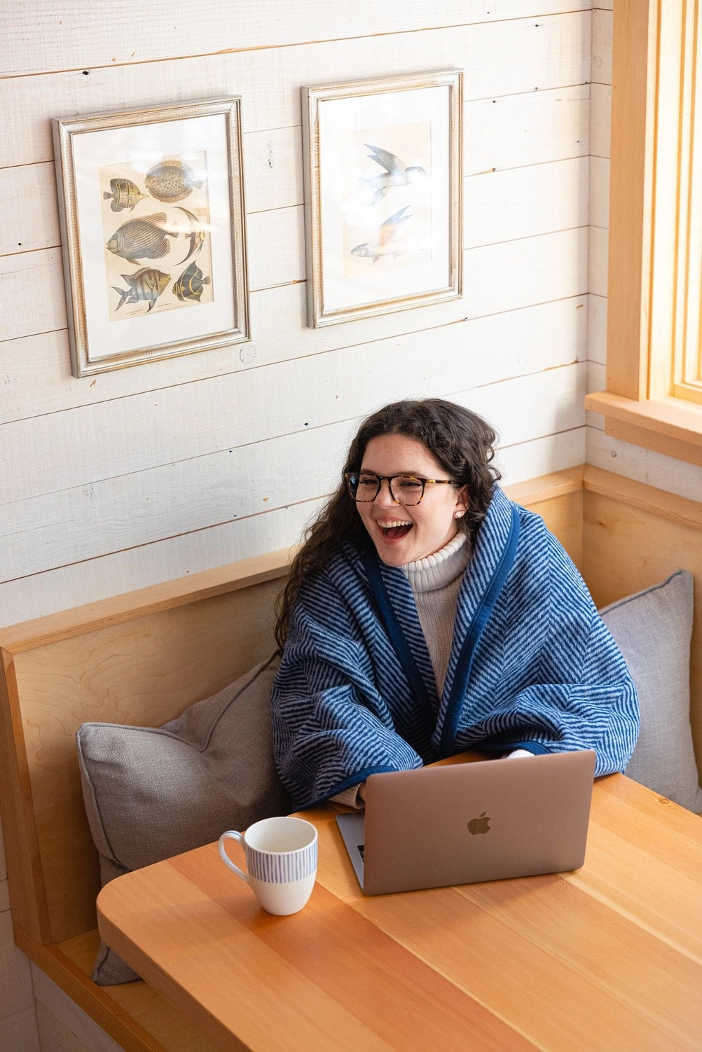 Harborview Midi Navy Herringbone Blanket, 40" x 60"