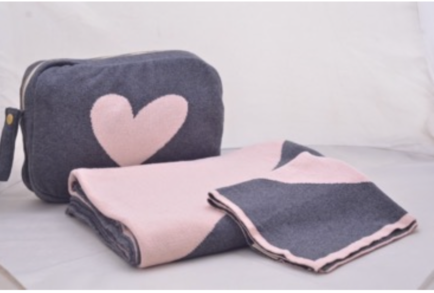 Grey & Pink Hearts Baby Blanket Set
