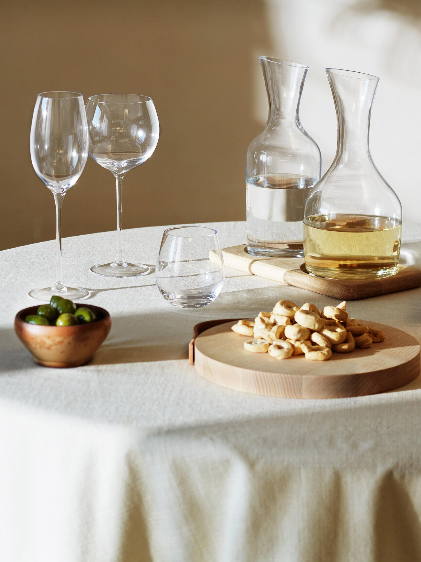 Wine Water and Wine Carafe Set with Oak Base