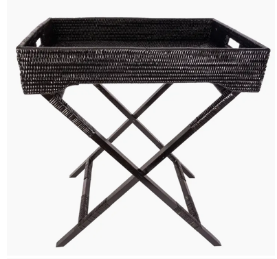 Butler Tray & Table with Glass Insert, Tudor Black