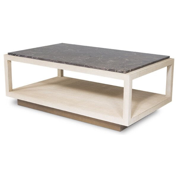 Ravenna Console, Linen Shagreen with Polished Brown Emperador Marble Top