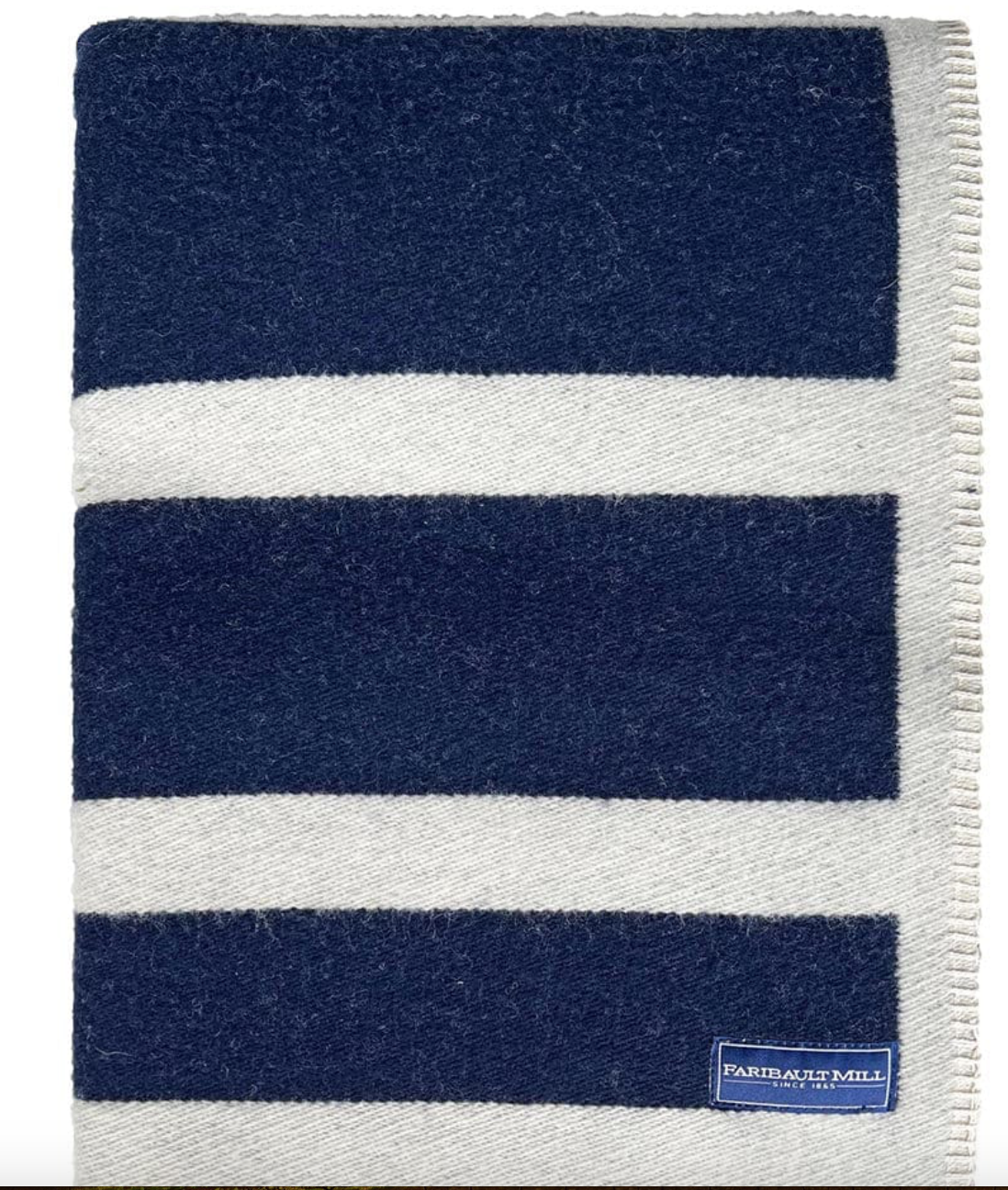Reversible Framed Stripe Wool Throw - Navy Natural