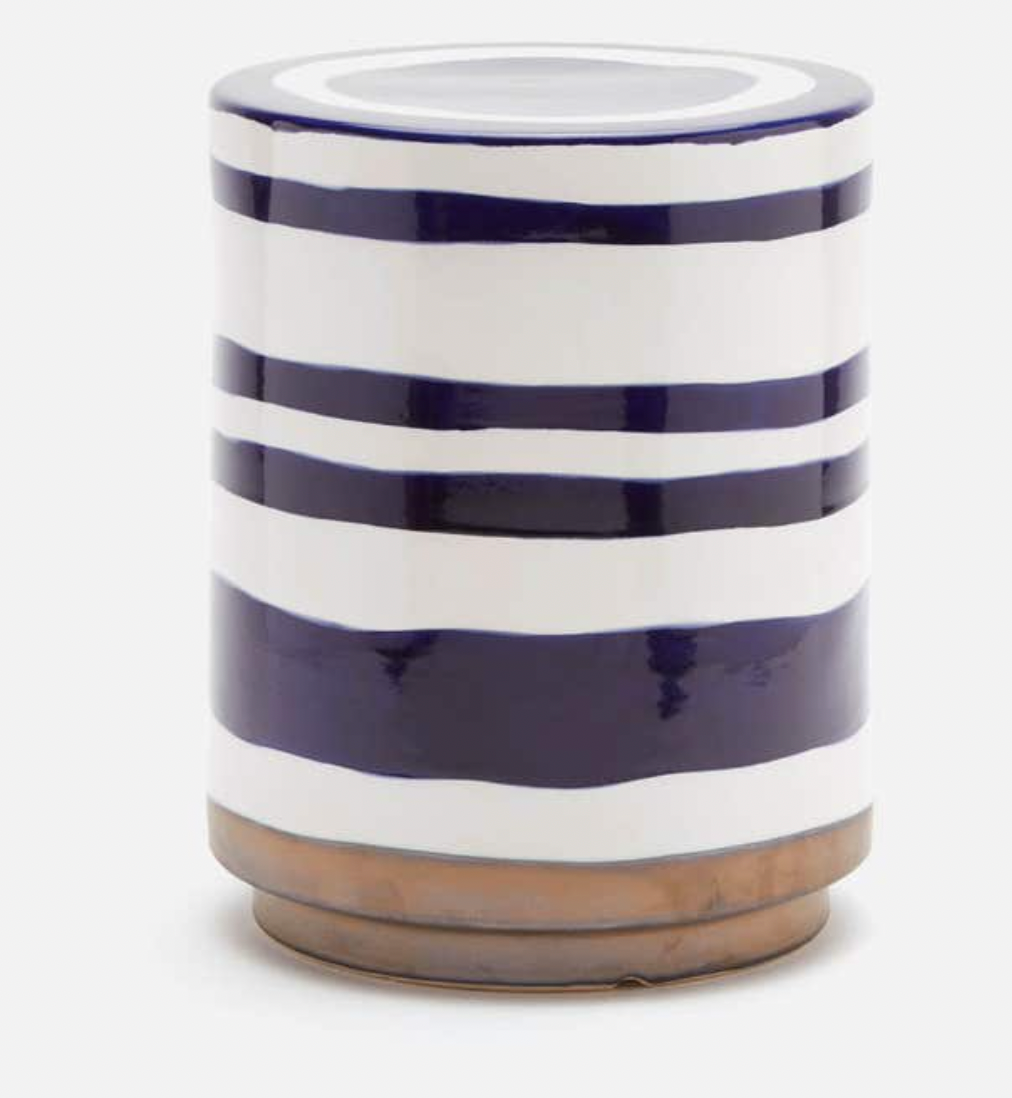Bella Outdoor Stool, Blue & White Stripe