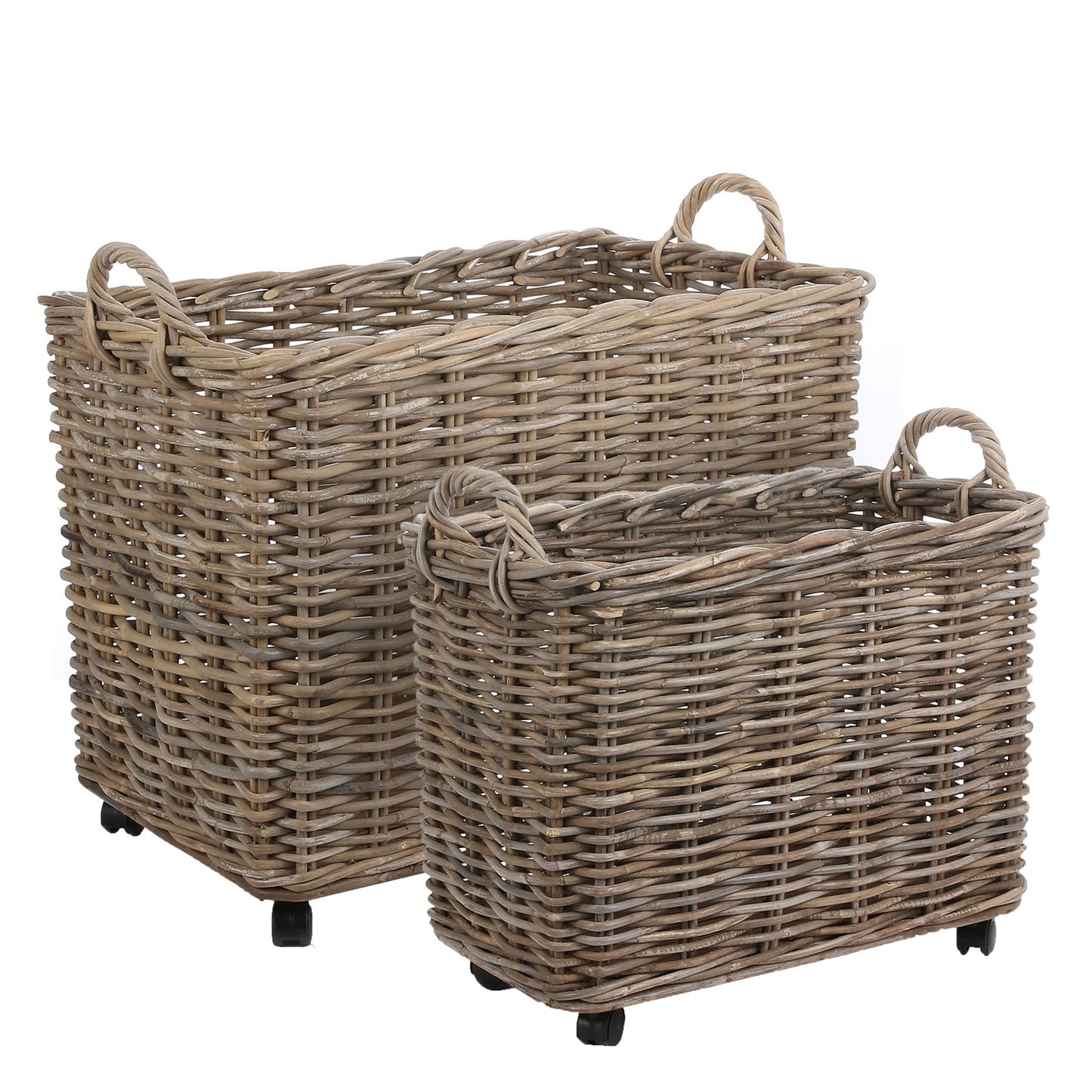 Rectangle Rattan Rolling Baskets, Set of 2